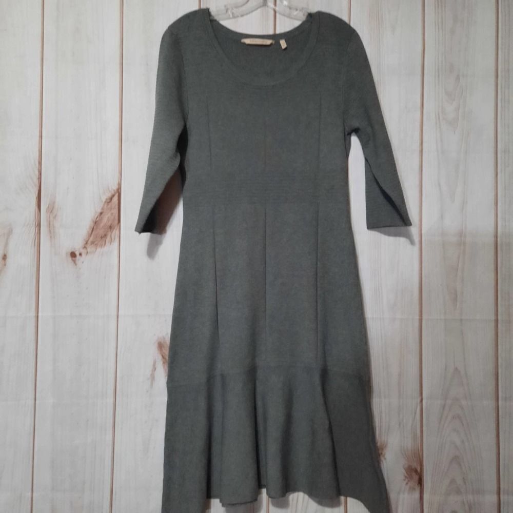Soft Surroundings Gray Fit and Flare Sweater Dress 3/4 Sleeve Petite Medium